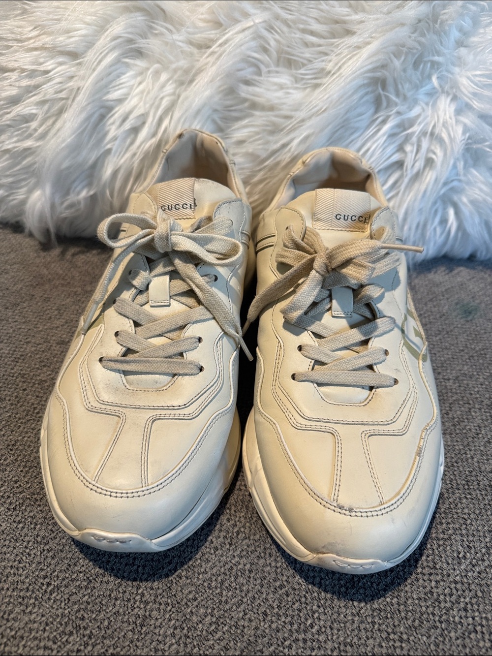 Gucci autentic Cream Leather Chunky Sneakers with Green and Red Stripe - Picture 2 of 12